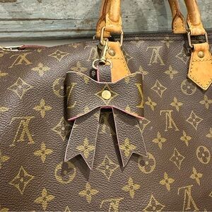 Leather Bow Bag Charm or Key Chain Accessory